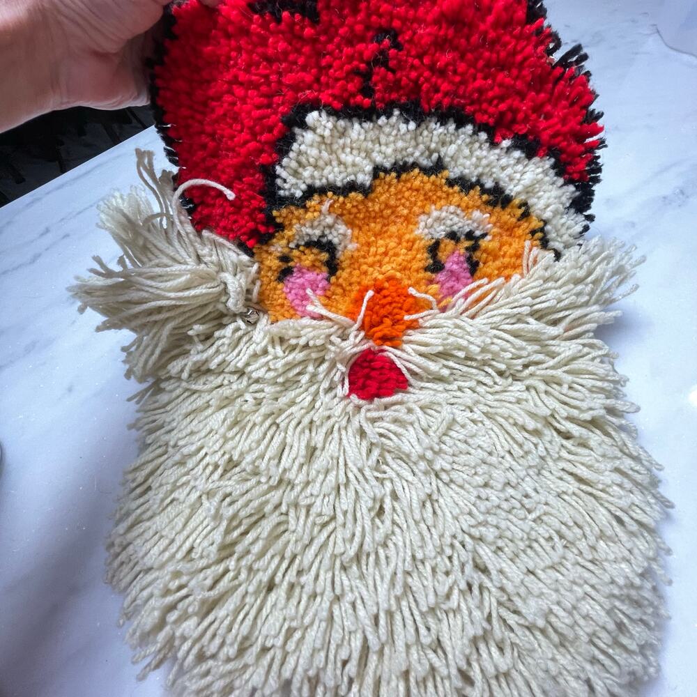 Latch Hook Santa Holiday Wall Decoration Finished Craft Hazel's Needlework READ